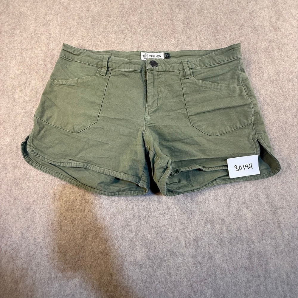 Flylow Womens Olive Green Canvas Outdoor Hiking Shorts Size M Patch Pockets